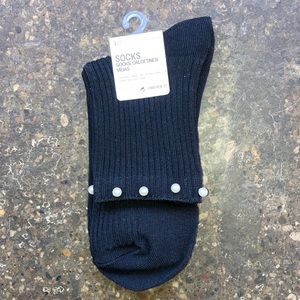 Forever 21 Black Crew Socks with Pearls